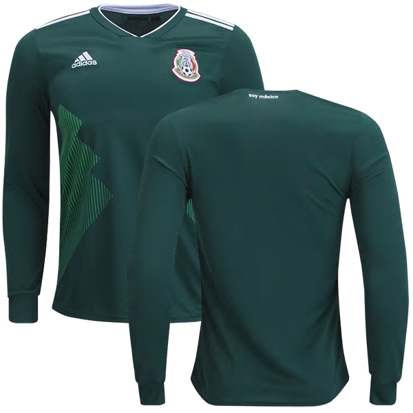 Mexico Blank Home Long Sleeves Kid Soccer Country Jersey